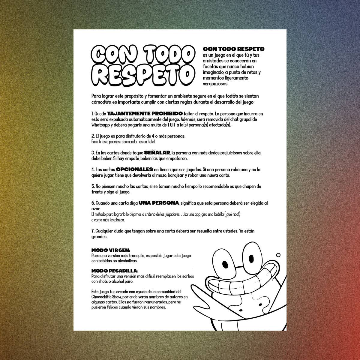 Manual de Con Todo Respeto con las reglas del juego